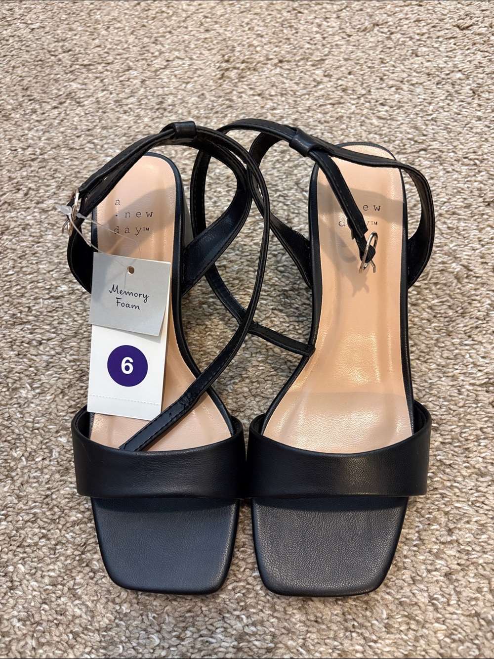 a new day Black Strappy Square-Toe Heeled Sandals *NEVER WORN*